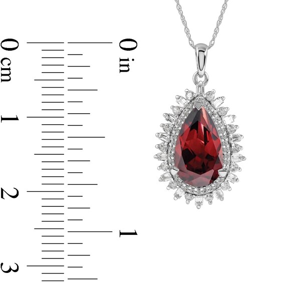 Pear-Shaped Garnet and White Lab-Created Sapphire Double Shadow Frame Drop Pendant in Sterling Silver