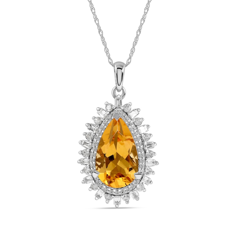 Pear-Shaped Citrine and White Lab-Created Sapphire Double Shadow Frame Drop Pendant in Sterling Silver|Peoples Jewellers