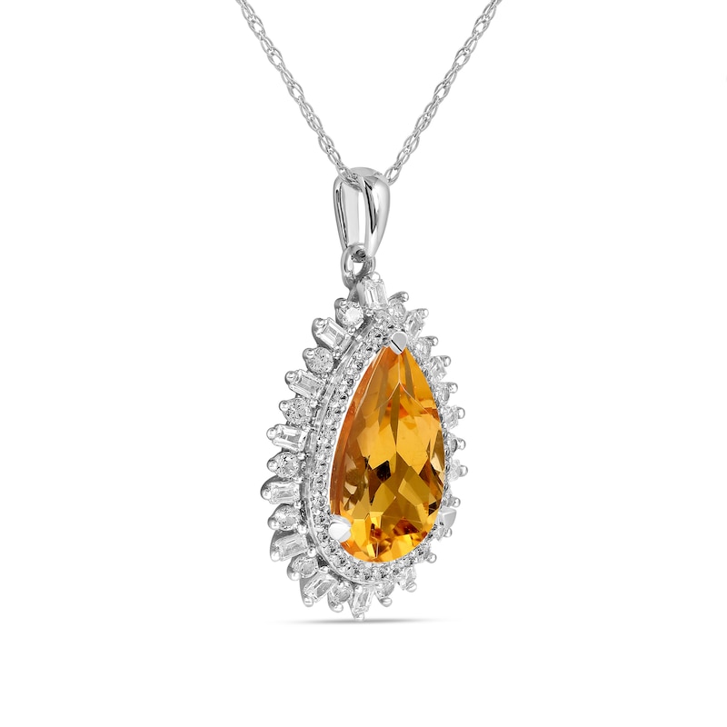 Pear-Shaped Citrine and White Lab-Created Sapphire Double Shadow Frame Drop Pendant in Sterling Silver