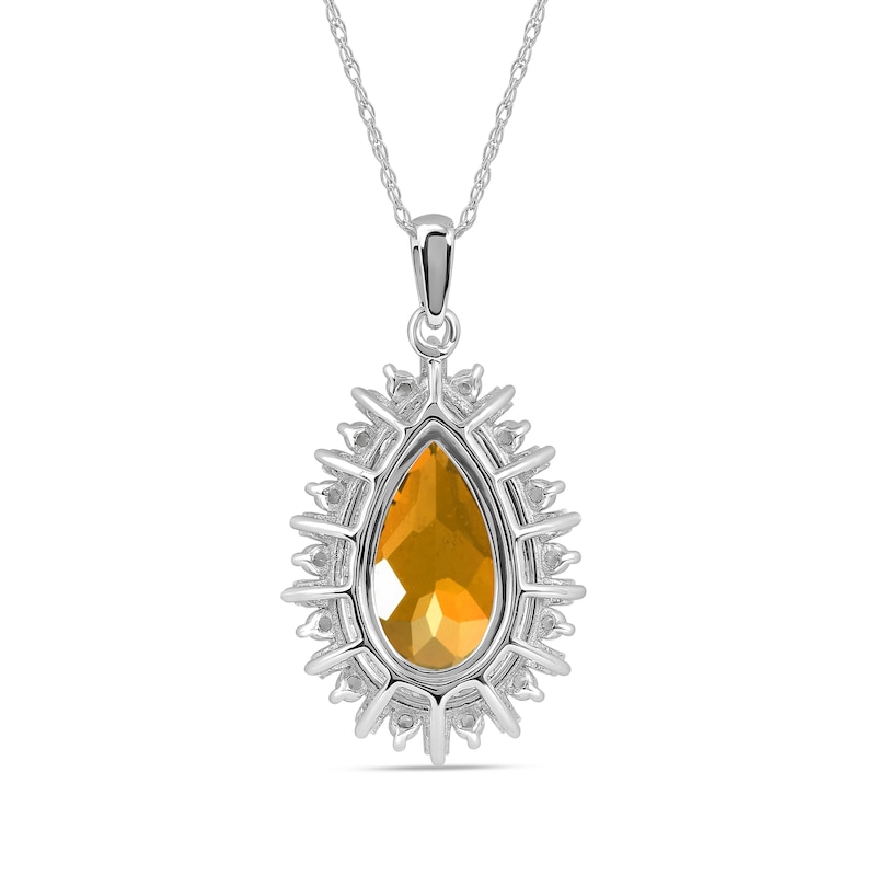 Pear-Shaped Citrine and White Lab-Created Sapphire Double Shadow Frame Drop Pendant in Sterling Silver