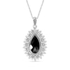 Pear-Shaped Onyx and White Lab-Created Sapphire Double Shadow Frame Drop Pendant in Sterling Silver