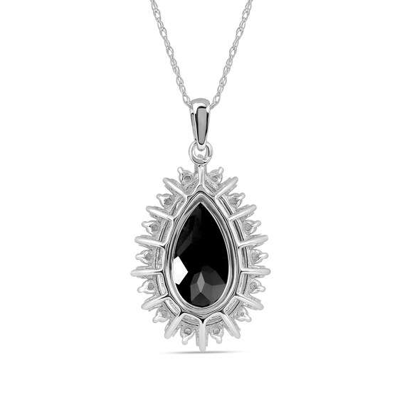 Pear-Shaped Onyx and White Lab-Created Sapphire Double Shadow Frame Drop Pendant in Sterling Silver