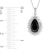 Pear-Shaped Onyx and White Lab-Created Sapphire Double Shadow Frame Drop Pendant in Sterling Silver