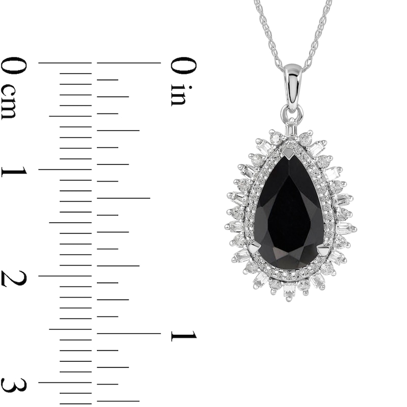 Pear-Shaped Onyx and White Lab-Created Sapphire Double Shadow Frame Drop Pendant in Sterling Silver|Peoples Jewellers