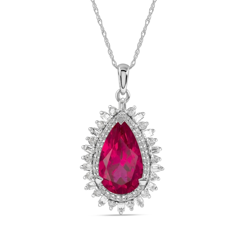 Pear-Shaped Lab-Created Ruby and White Sapphire Double Shadow Frame Drop Pendant in Sterling Silver|Peoples Jewellers
