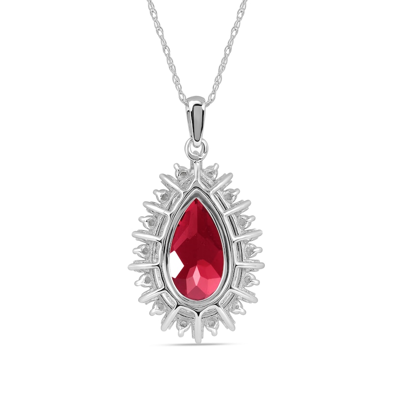 Pear-Shaped Lab-Created Ruby and White Sapphire Double Shadow Frame Drop Pendant in Sterling Silver|Peoples Jewellers