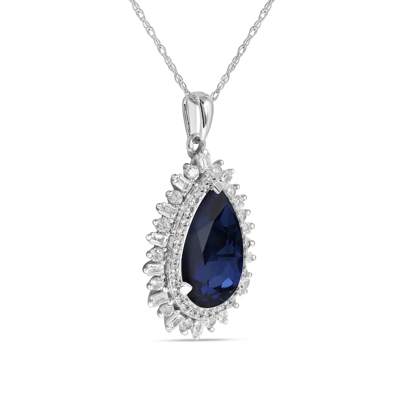 Pear-Shaped Blue and White Lab-Created Sapphire Double Shadow Frame Drop Pendant in Sterling Silver|Peoples Jewellers