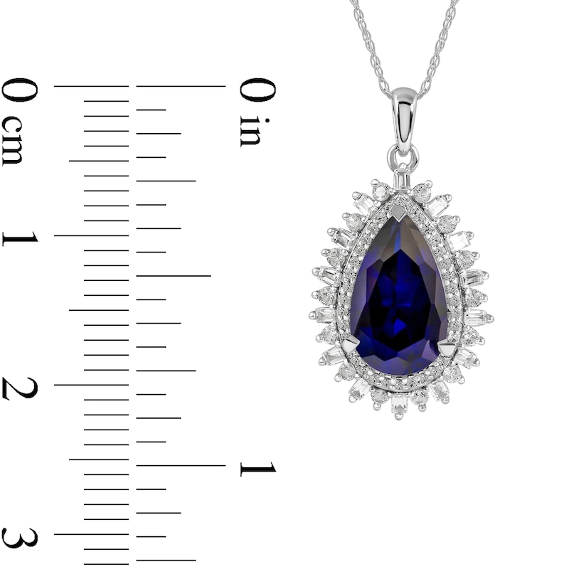 Pear-Shaped Blue and White Lab-Created Sapphire Double Shadow Frame Drop Pendant in Sterling Silver|Peoples Jewellers