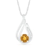 6.0mm Citrine and 0.07 CT. T.W. Diamond Beaded Open Flame Pendant in Sterling Silver