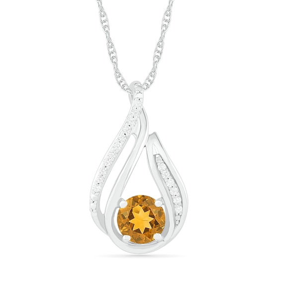 6.0mm Citrine and 0.07 CT. T.W. Diamond Beaded Open Flame Pendant in Sterling Silver