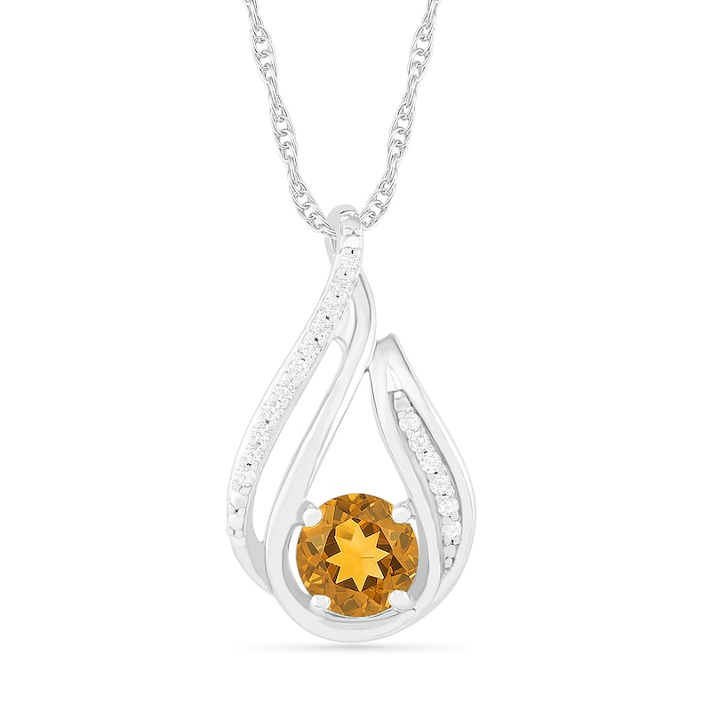 6.0mm Citrine and 0.07 CT. T.W. Diamond Beaded Open Flame Pendant in Sterling Silver|Peoples Jewellers