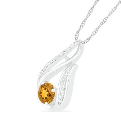 6.0mm Citrine and 0.07 CT. T.W. Diamond Beaded Open Flame Pendant in Sterling Silver