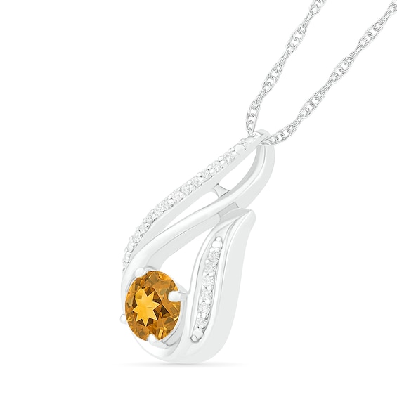 6.0mm Citrine and 0.07 CT. T.W. Diamond Beaded Open Flame Pendant in Sterling Silver