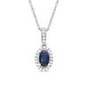 Thumbnail Image 1 of Oval Blue Sapphire and 0.06 CT. T.W. Diamond Framed Vintage-Style Drop Pendant in 10K White Gold