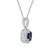 Thumbnail Image 2 of Oval Blue Sapphire and 0.06 CT. T.W. Diamond Framed Vintage-Style Drop Pendant in 10K White Gold