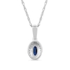 Thumbnail Image 3 of Oval Blue Sapphire and 0.06 CT. T.W. Diamond Framed Vintage-Style Drop Pendant in 10K White Gold