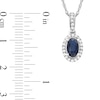 Thumbnail Image 5 of Oval Blue Sapphire and 0.06 CT. T.W. Diamond Framed Vintage-Style Drop Pendant in 10K White Gold