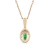 Thumbnail Image 2 of Oval Emerald and 0.06 CT. T.W. Diamond Framed Vintage-Style Drop Pendant in 10K Gold