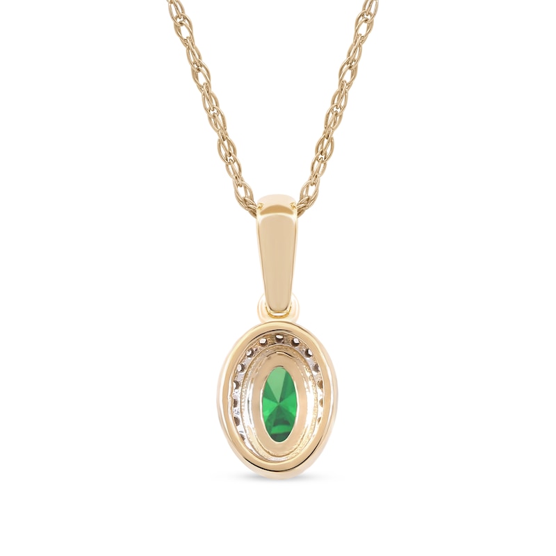 Oval Emerald and 0.06 CT. T.W. Diamond Framed Vintage-Style Drop Pendant in 10K Gold|Peoples Jewellers