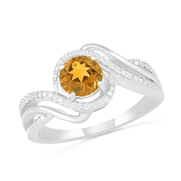 6.0mm Citrine and 0.07 CT. T.W. Diamond Beaded Triple Row Bypass Twist Shank Ring in Sterling Silver