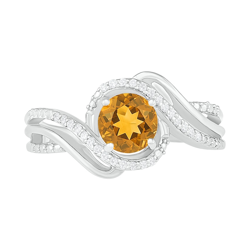 6.0mm Citrine and 0.07 CT. T.W. Diamond Beaded Triple Row Bypass Twist Shank Ring in Sterling Silver|Peoples Jewellers