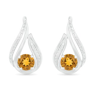 5.0mm Citrine and 0.07 CT. T.W. Diamond Beaded Open Flame Stud Earrings in Sterling Silver