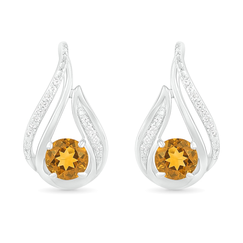 5.0mm Citrine and 0.07 CT. T.W. Diamond Beaded Open Flame Stud Earrings in Sterling Silver|Peoples Jewellers