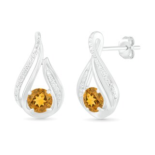 5.0mm Citrine and 0.07 CT. T.W. Diamond Beaded Open Flame Stud Earrings in Sterling Silver