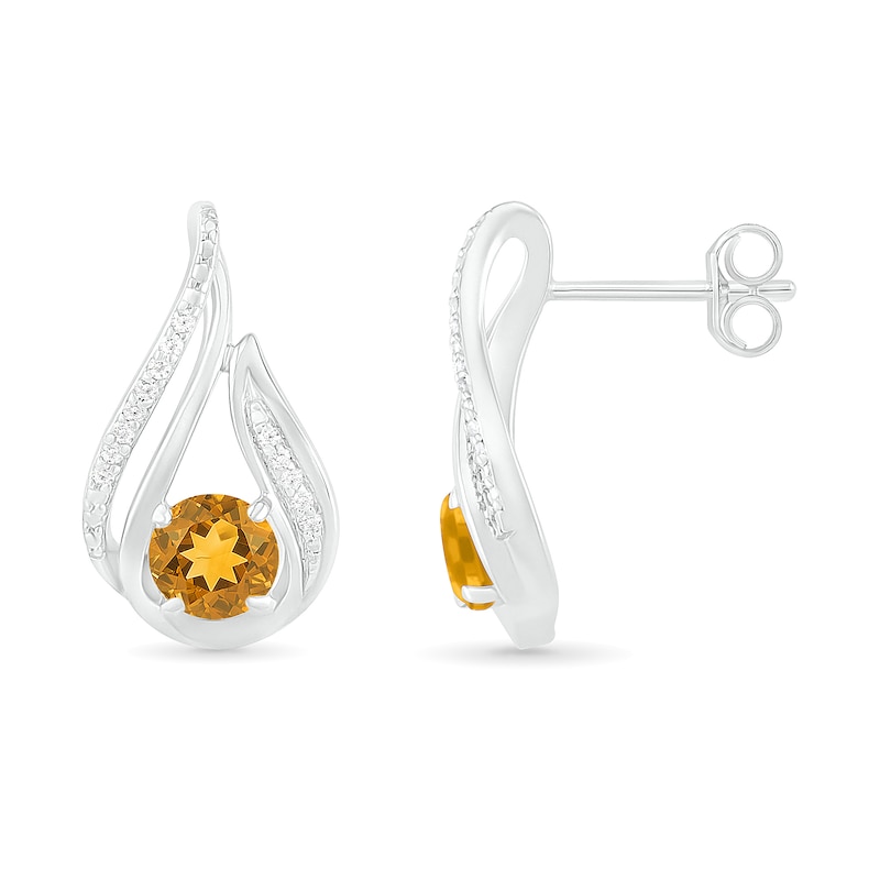 5.0mm Citrine and 0.07 CT. T.W. Diamond Beaded Open Flame Stud Earrings in Sterling Silver|Peoples Jewellers