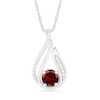 6.0mm Garnet and 0.07 CT. T.W. Diamond Beaded Open Flame Pendant in Sterling Silver