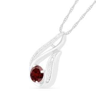 6.0mm Garnet and 0.07 CT. T.W. Diamond Beaded Open Flame Pendant in Sterling Silver