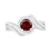 Thumbnail Image 1 of 6.0mm Garnet and 0.07 CT. T.W. Diamond Beaded Triple Row Bypass Twist Shank Ring in Sterling Silver
