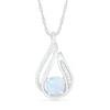 6.0mm Lab-Created Opal and 0.07 CT. T.W. Diamond Beaded Open Flame Pendant in Sterling Silver