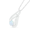 Thumbnail Image 2 of 6.0mm Lab-Created Opal and 0.07 CT. T.W. Diamond Beaded Open Flame Pendant in Sterling Silver