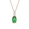 Thumbnail Image 0 of Oval Emerald and 0.05 CT. T.W. Baguette and Round Diamond Stacked Top Accent Pendant in 10K Gold