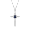 Thumbnail Image 0 of Oval Blue Sapphire and 0.04 CT. T.W. Diamond Frame Layered Cross Pendant in 10K White Gold