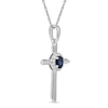 Thumbnail Image 1 of Oval Blue Sapphire and 0.04 CT. T.W. Diamond Frame Layered Cross Pendant in 10K White Gold