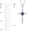 Oval Blue Sapphire and 0.04 CT. T.W. Diamond Frame Layered Cross Pendant in 10K White Gold