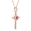 Oval Ruby and 0.04 CT. T.W. Diamond Frame Layered Cross Pendant in 10K Rose Gold