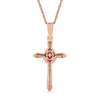 Oval Ruby and 0.04 CT. T.W. Diamond Frame Layered Cross Pendant in 10K Rose Gold