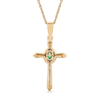 Oval Emerald and 0.04 CT. T.W. Diamond Frame Layered Cross Pendant in 10K Gold