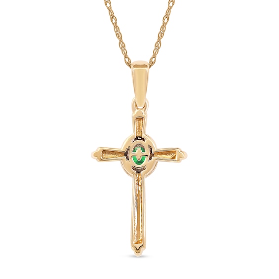 Oval Emerald and 0.04 CT. T.W. Diamond Frame Layered Cross Pendant in 10K Gold