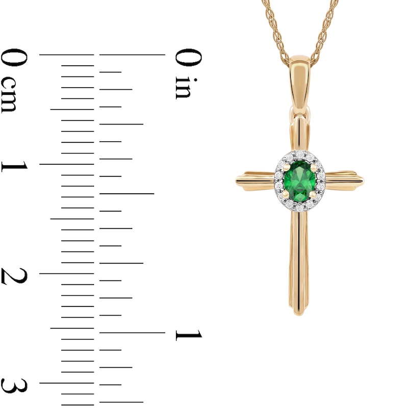 Oval Emerald and 0.04 CT. T.W. Diamond Frame Layered Cross Pendant in 10K Gold|Peoples Jewellers