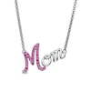 Lab-Created Ruby Cursive "Mom" Necklace in Sterling Silver