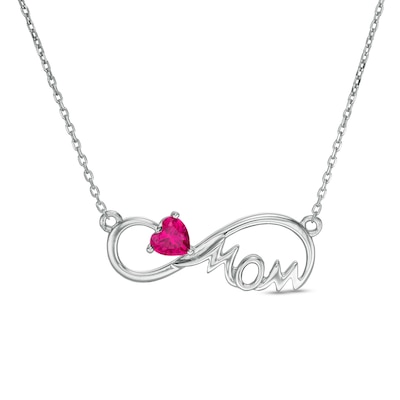 5.0mm Heart-Shaped Lab-Created Ruby "MOM" Infinity Necklace in Sterling Silver