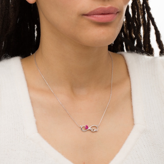 5.0mm Heart-Shaped Lab-Created Ruby "MOM" Infinity Necklace in Sterling Silver