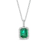 Thumbnail Image 0 of Emerald-Cut Lab-Created Emerald and White Sapphire Frame Drop Pendant Sterling Silver