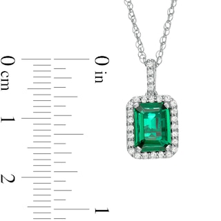 Emerald-Cut Lab-Created Emerald and White Sapphire Frame Drop Pendant Sterling Silver