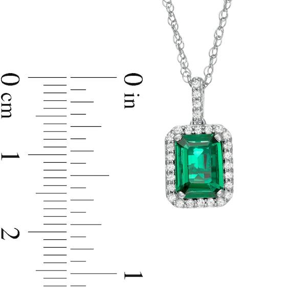 Emerald-Cut Lab-Created Emerald and White Sapphire Frame Drop Pendant Sterling Silver