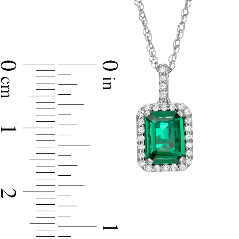 Emerald-Cut Lab-Created Emerald and White Sapphire Frame Drop Pendant Sterling Silver